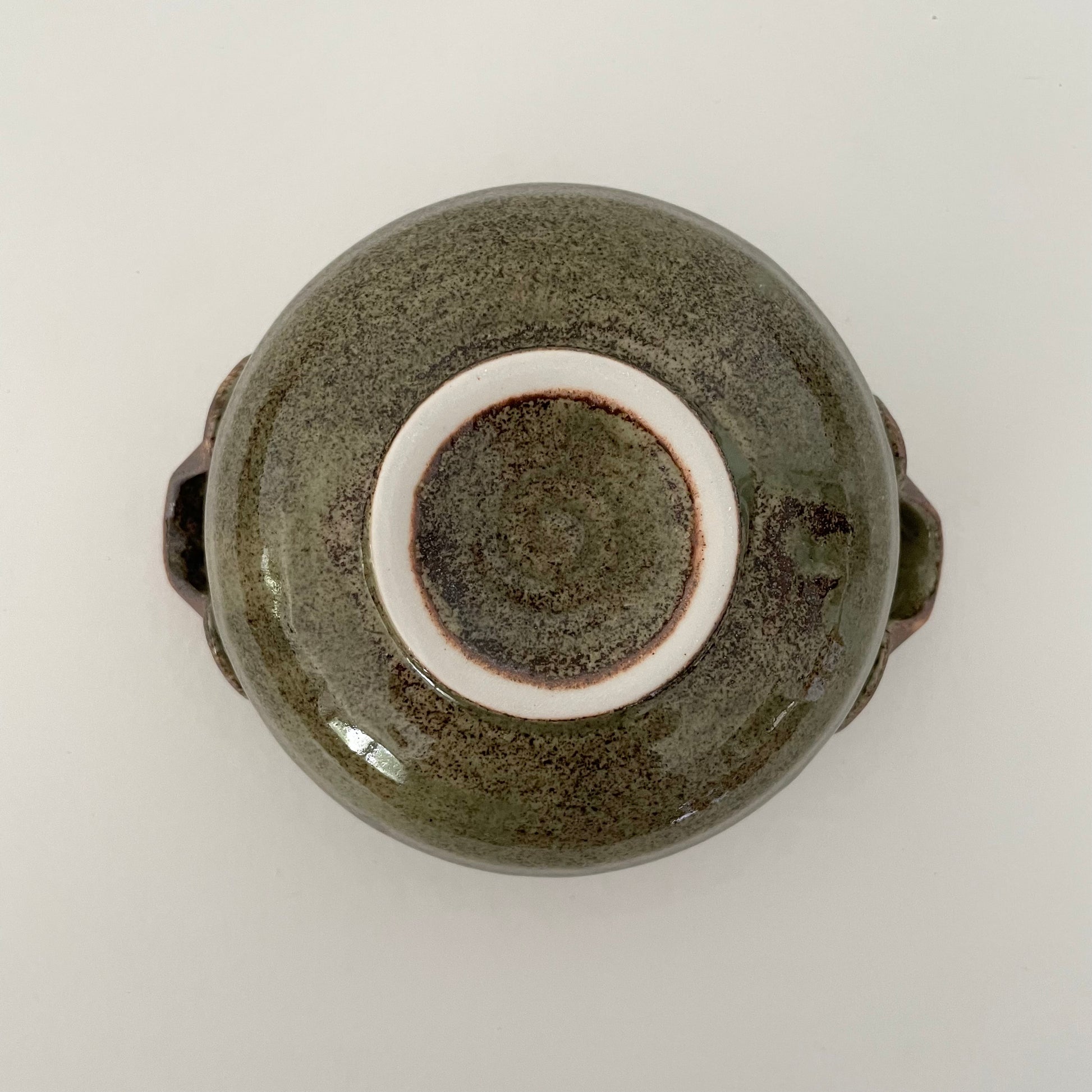olive green moody handmade soup bowl with handle