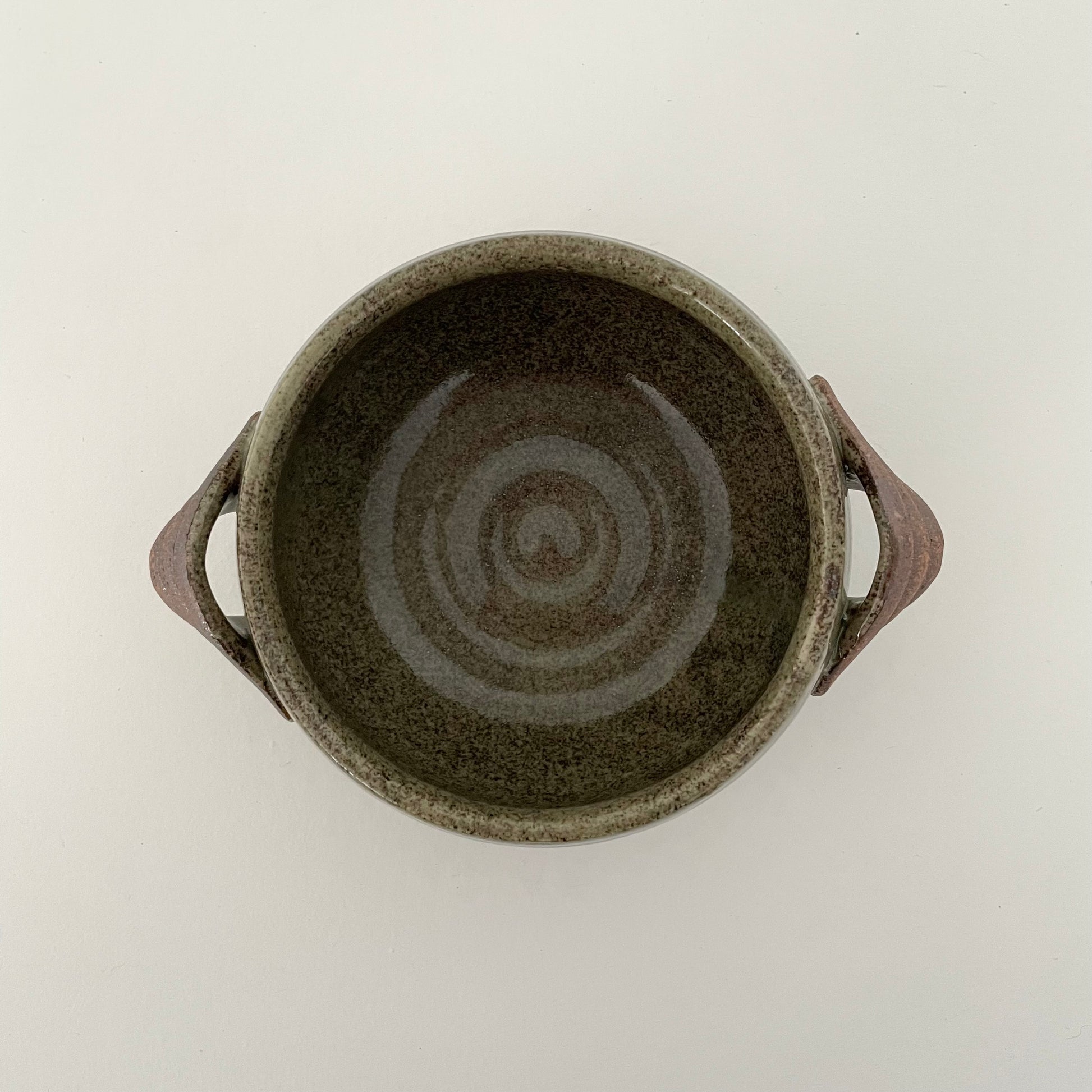 olive green moody handmade soup bowl with handle