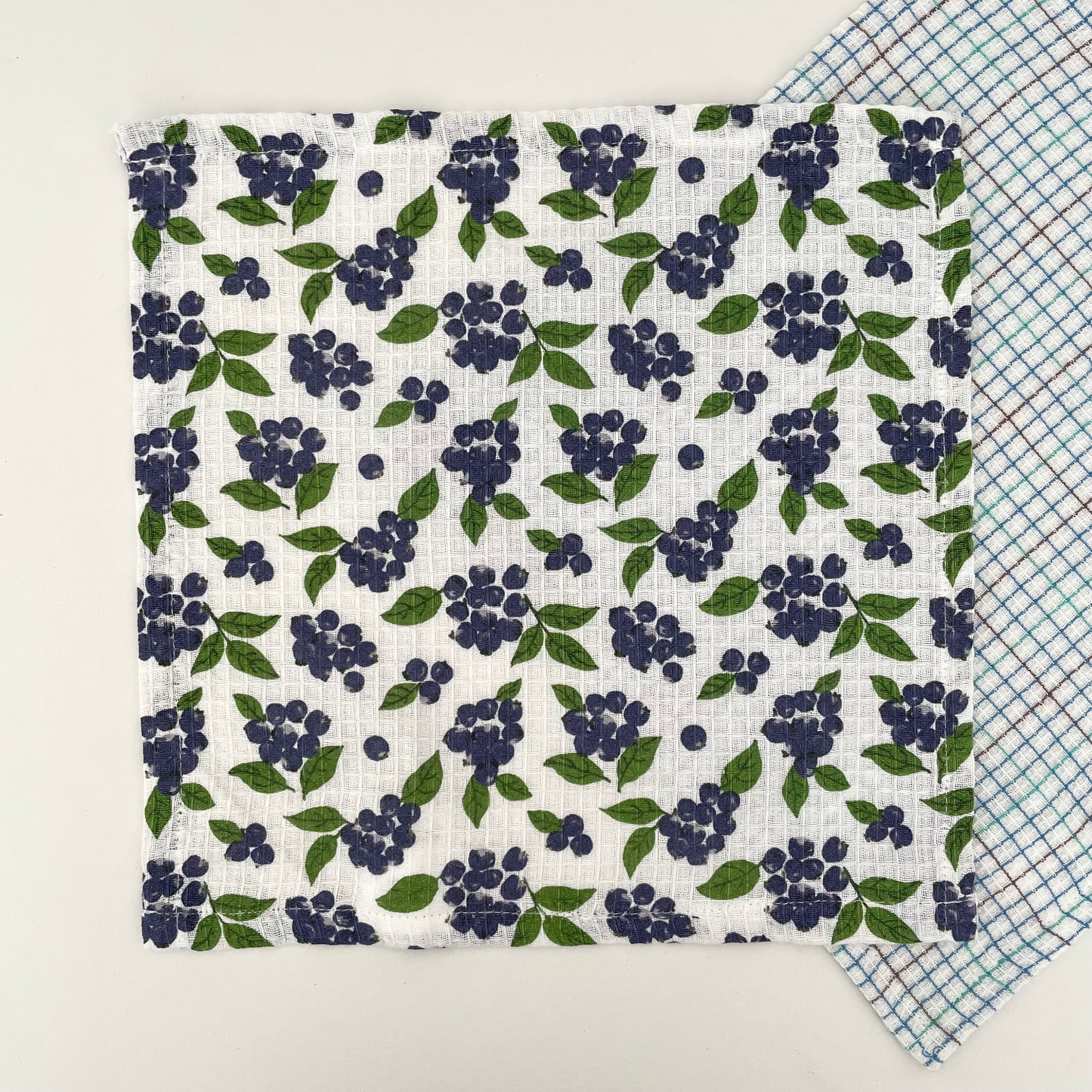 blue and green blueberry print and plaid square 100 percent cotton kitchen dishcloth set of 2