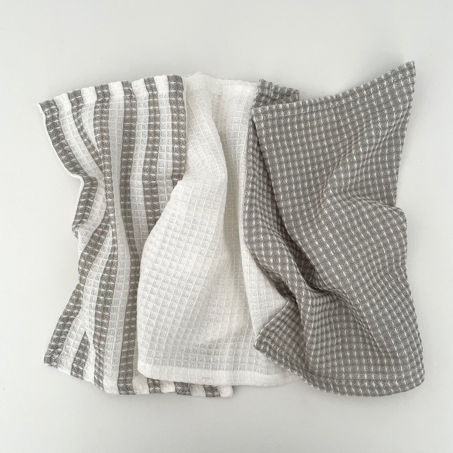 grey and white 100 percent cotton waffle weave square dishcloths set of 3