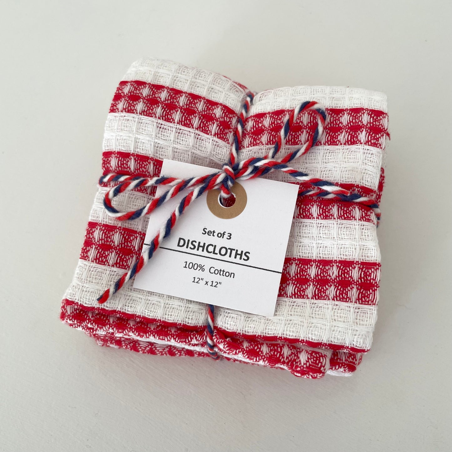 red and white 100 percent cotton waffle weave square dishcloths set of 3