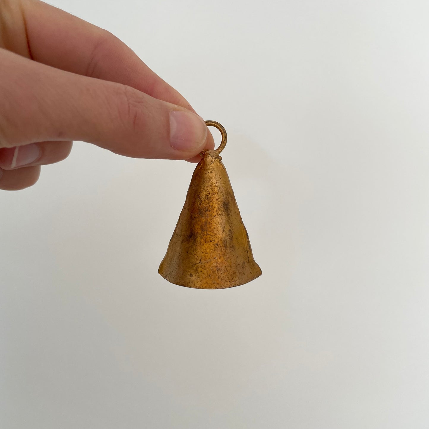 arch cone shaped tin bell with brass finish and metal striker handmade in India
