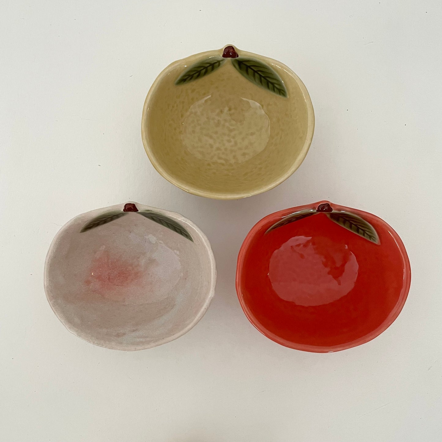 handmade Japanese ceramic yuzu fruit shaped dish bowls