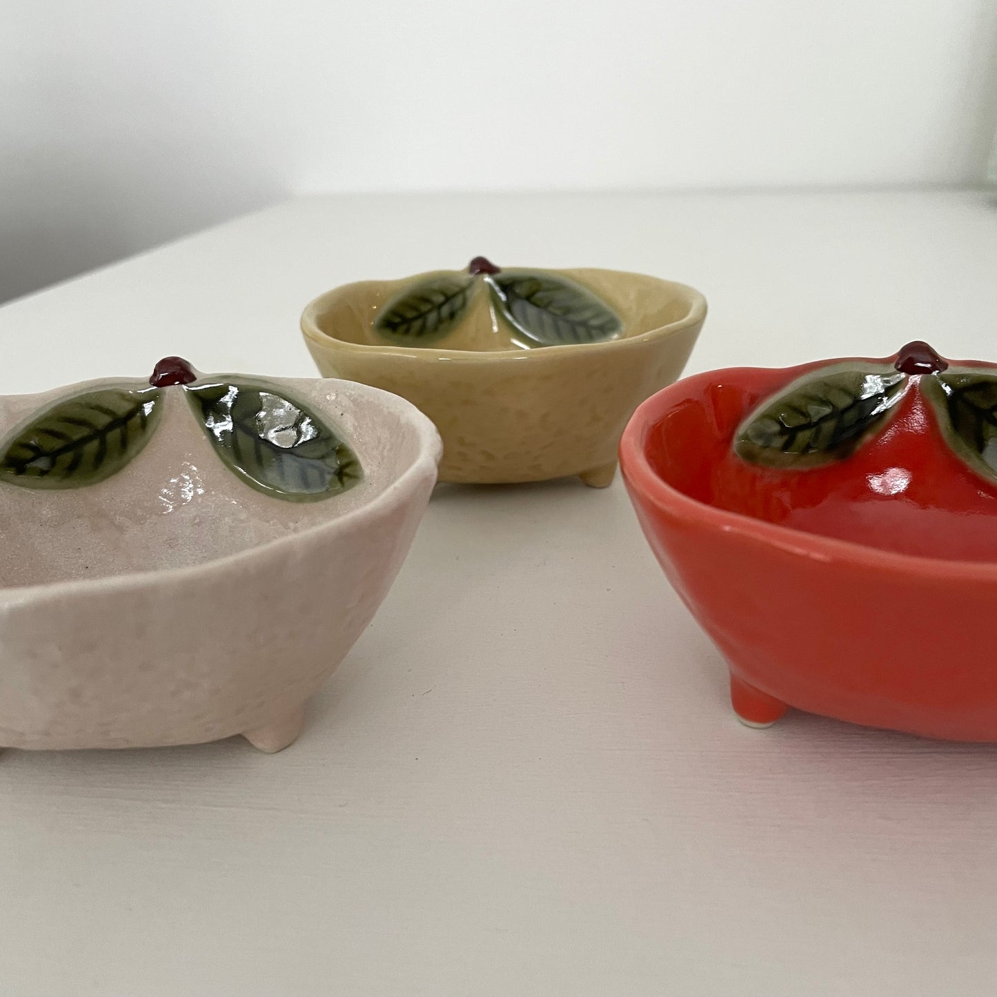 handmade Japanese ceramic yuzu fruit shaped dish bowls