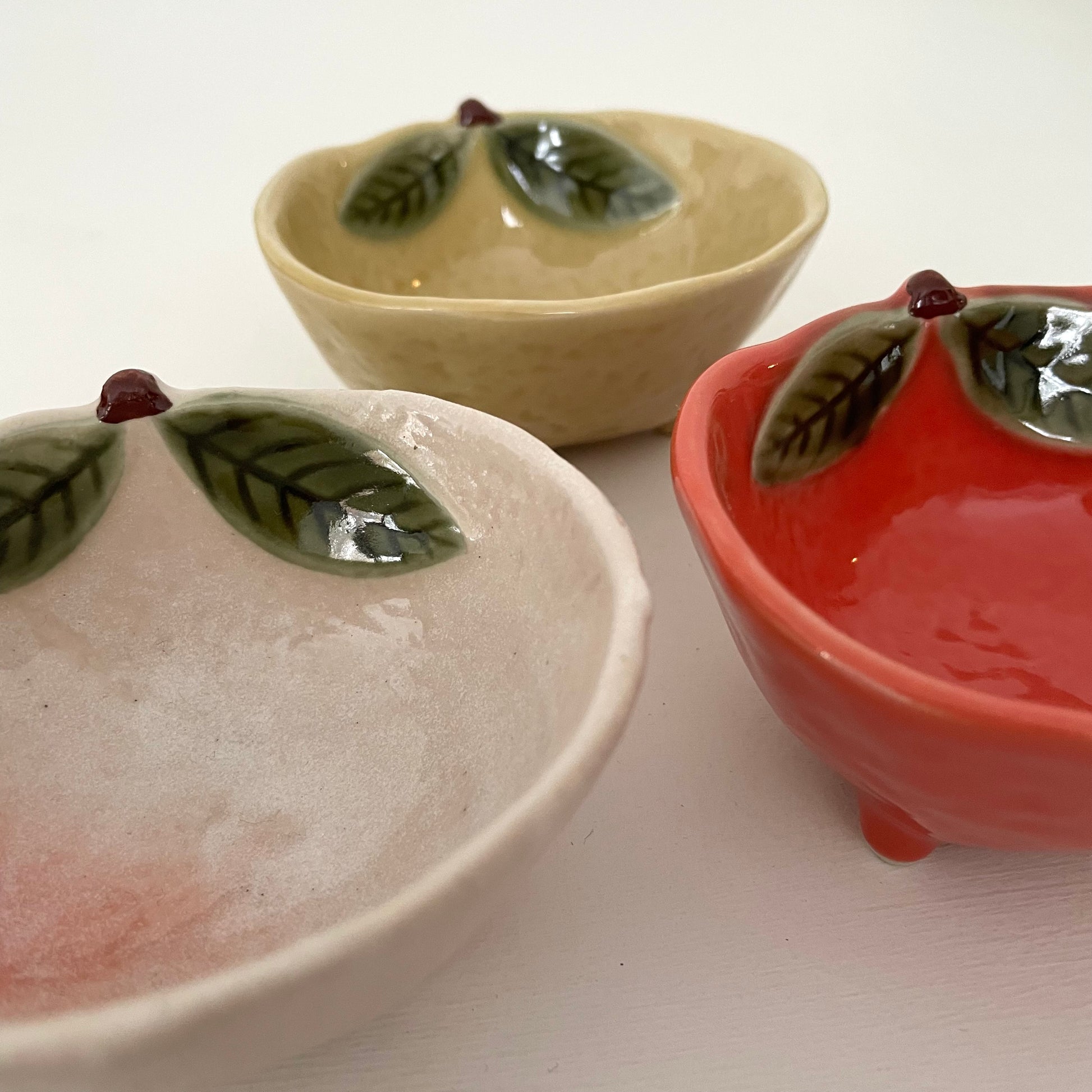 handmade Japanese ceramic yuzu fruit shaped dish bowls