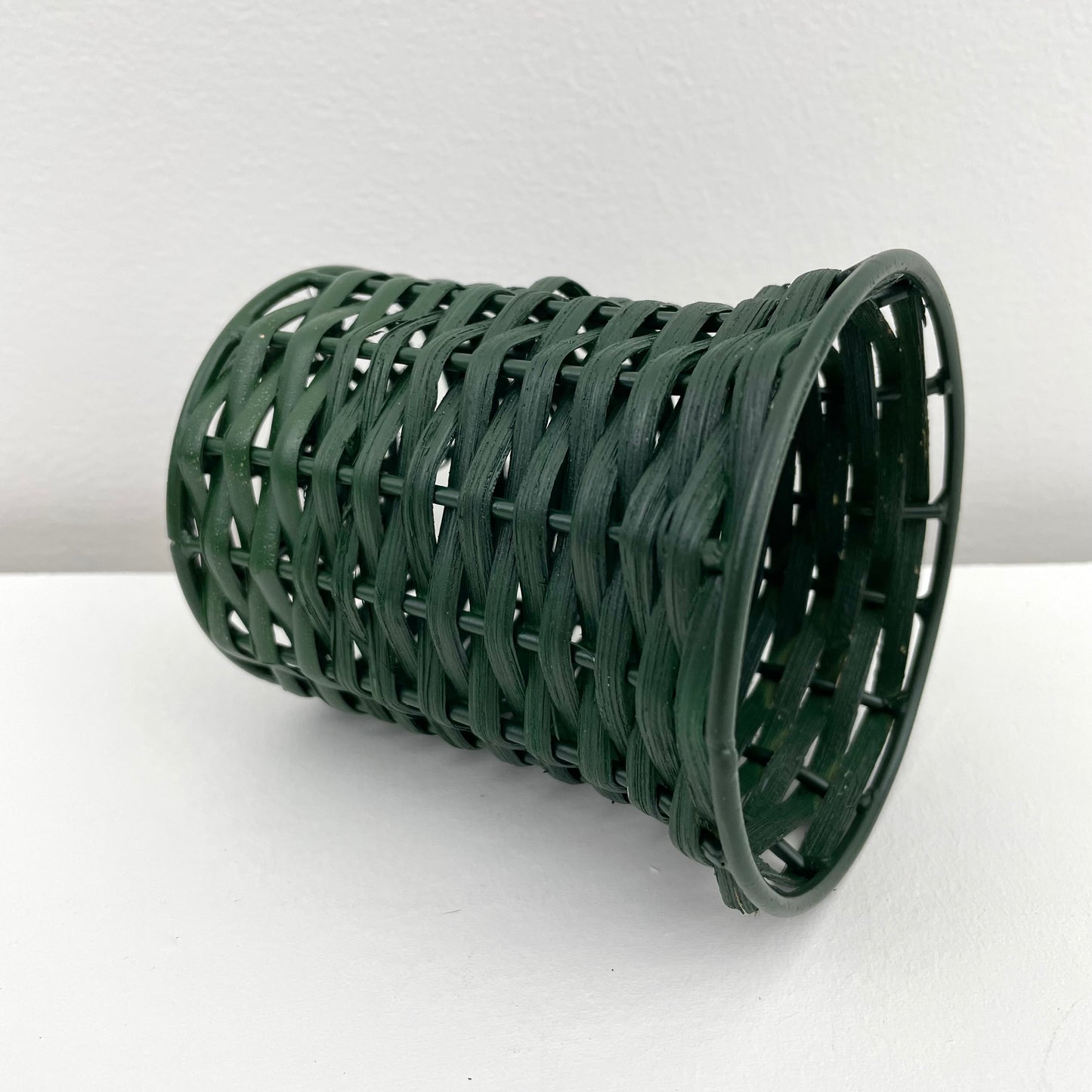 hunter green cane and iron woven pencil and pen holder