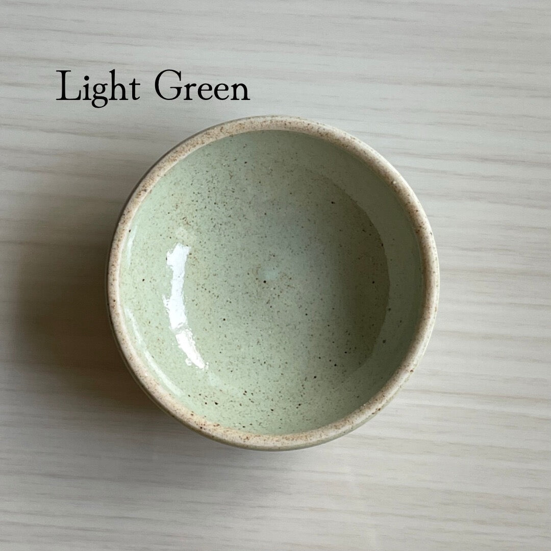 light green handmade ceramic 3" mini condiment or ring dish made in Japan