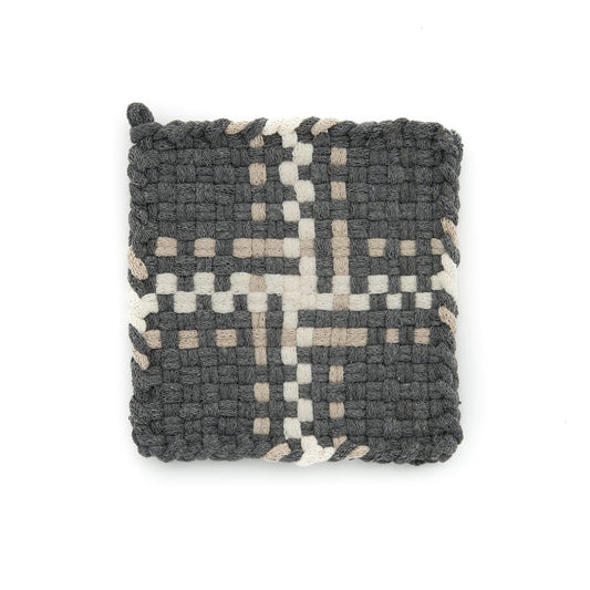 grey, tan, and cream handmade 100 percent cotton plaid woven potholder or trivet for a farmhouse kitchen