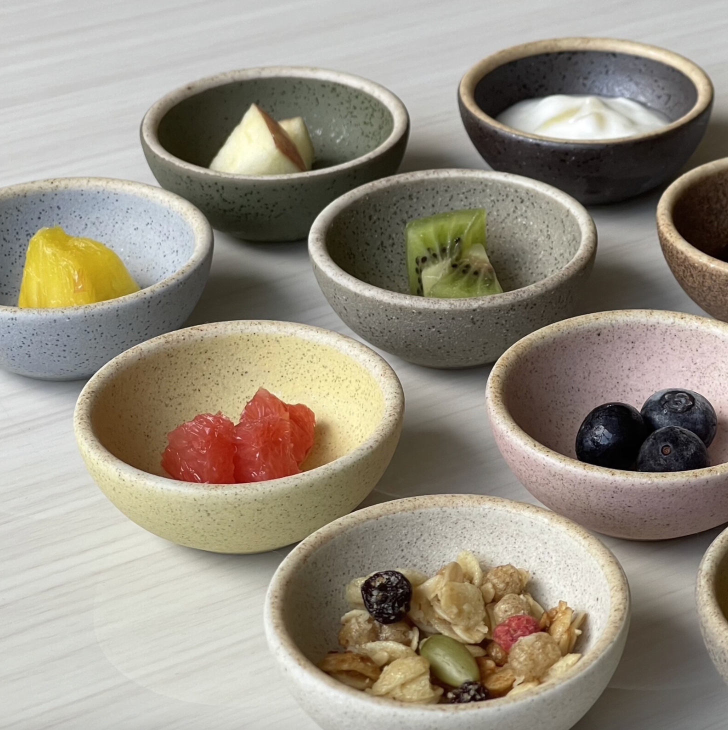 2" itty bitty handmade ceramic Japanese condiment bowls or ring dishes in 10 matte colors