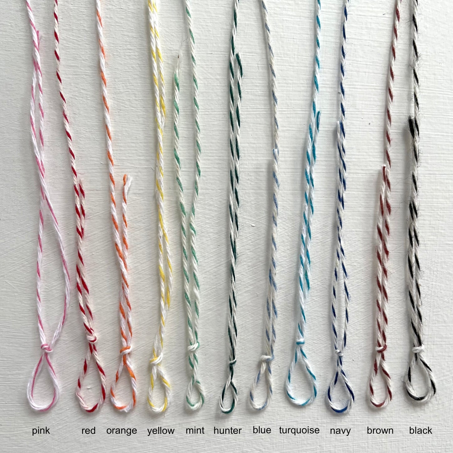 striped bakers twine options for handmade bell ornaments