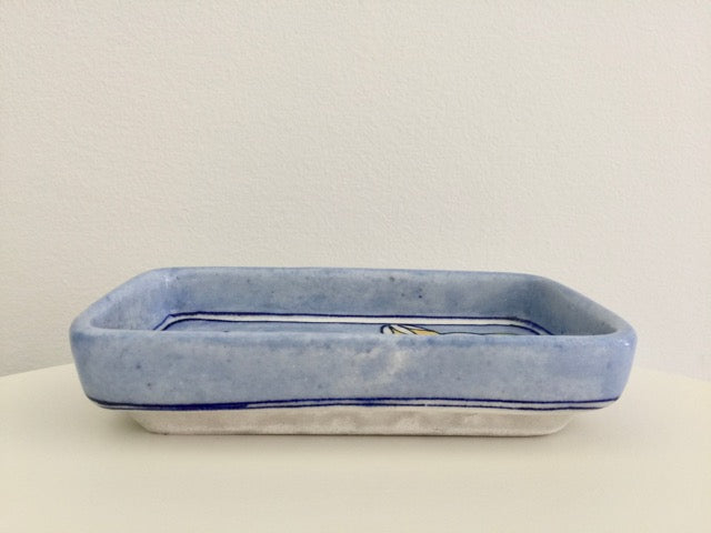 handmade ceramic pottery modern blue floral soap dish