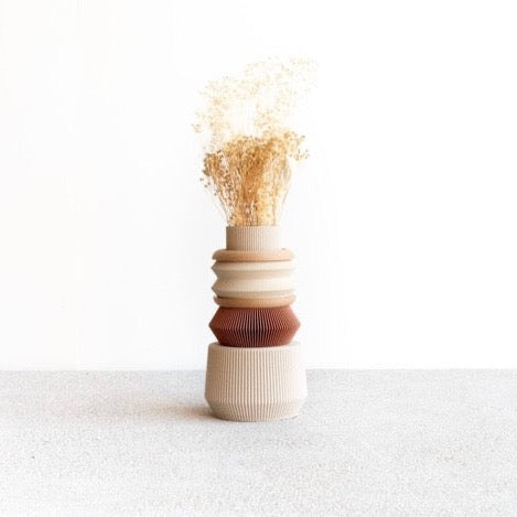 Minimum Design 3D printed modern geometric origami stacking totem vase from France
