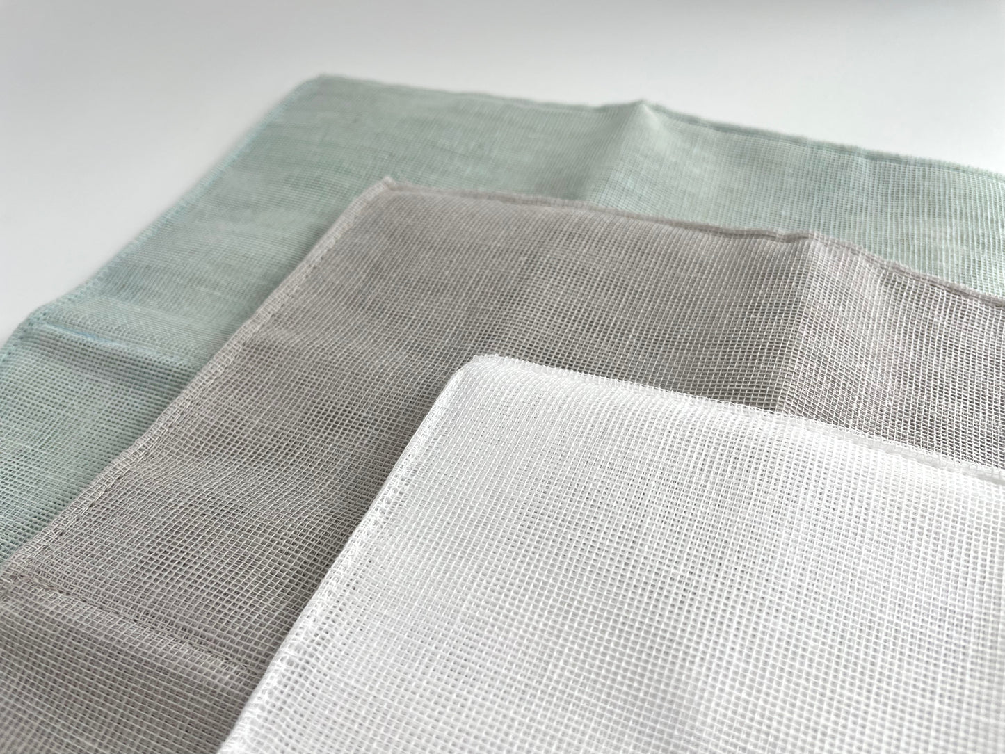 100 percent cotton mosquito net kaya Japanese kitchen cloth in grey, white, and celadon green