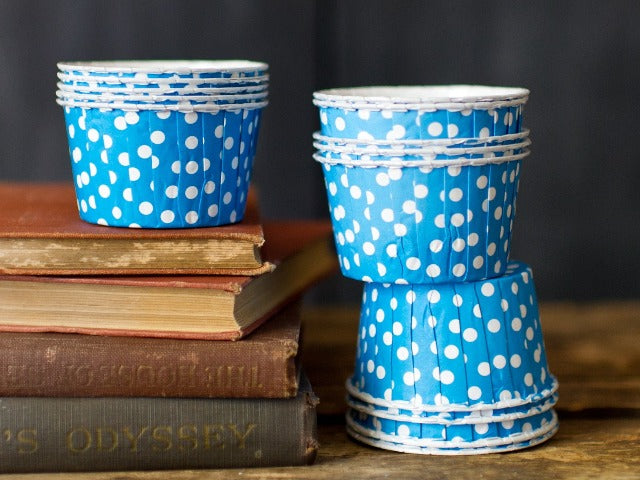 blue and white polka dot nut cups or cupcake liners party supplies