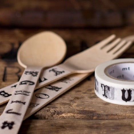black vintage alphabet print MT Brand Japanese washi tape roll