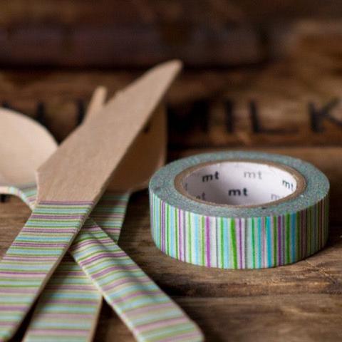 green, blue, purple, and grey variegated striped MT Brand Japanese washi tape roll