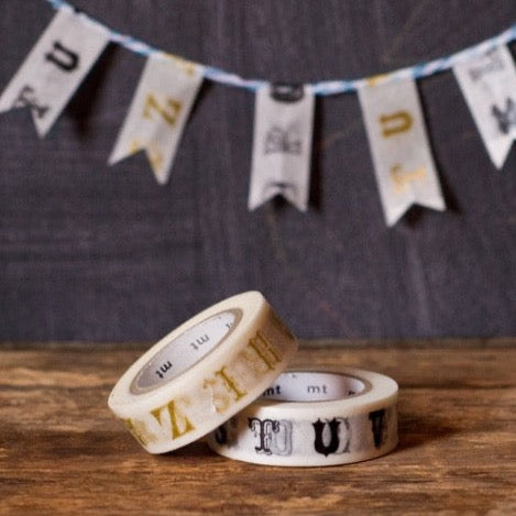 gold and black vintage alphabet print MT Brand Japanese washi tape rolls