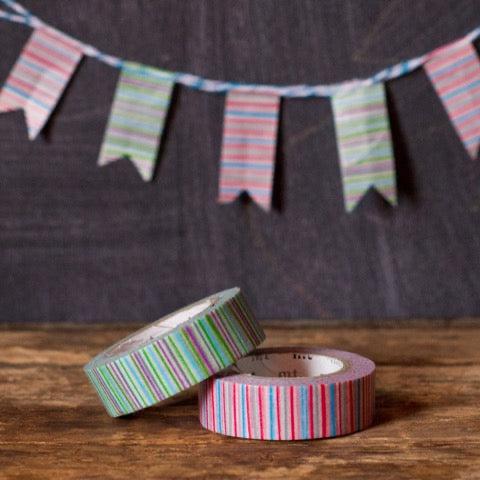 red and green variegated striped MT Brand Japanese washi tape rolls