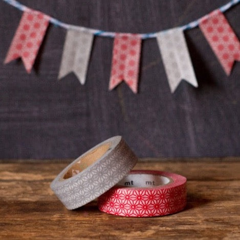 grey and red flower printed Japanese washi tape roll MT Brand