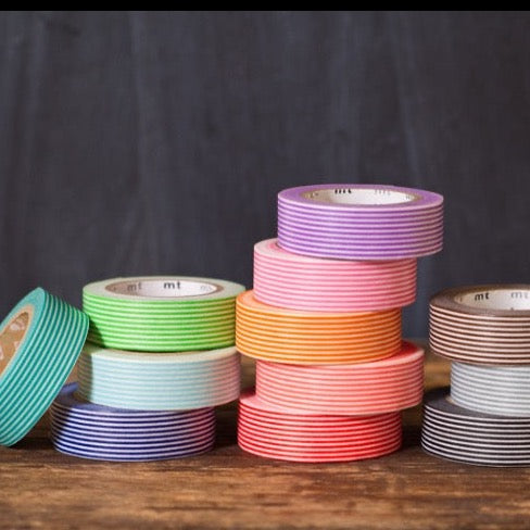 MT Brand striped japanese washi tape rolls in a rainbow of colors