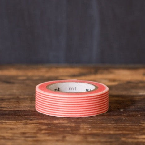 coral and white striped MT Brand Japanese washi tape roll