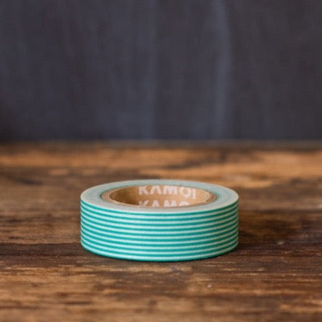 teal and white striped MT Brand Japanese washi tape roll