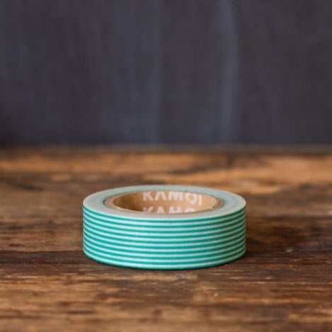 teal and white striped MT Brand Japanese washi tape roll