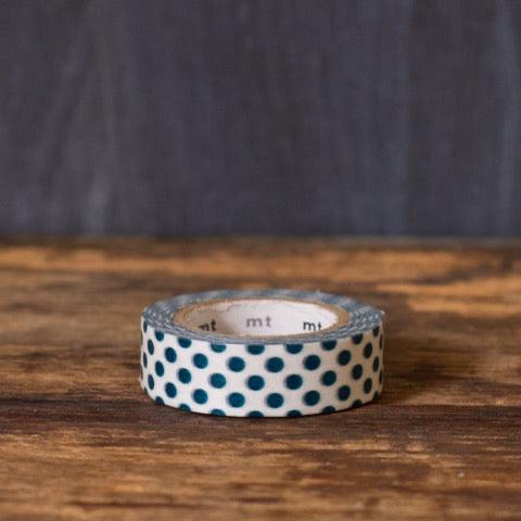 dark green and white polka dot patterned masking tape rolls from MT Brand