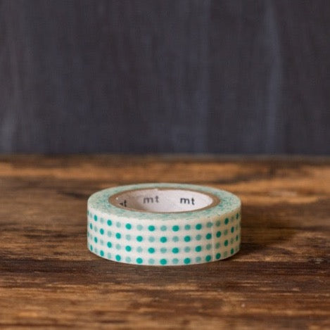 teal and white polka dot printed MT Brand Japanese washi tape roll