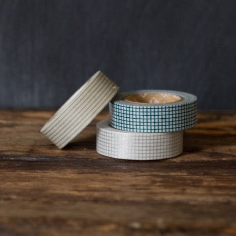 grey, silver, and teal graph paper print MT Brand Japanese washi tape rolls