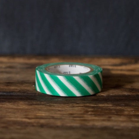 green and white wide airmail stripe MT Brand Japanese washi masking tape roll