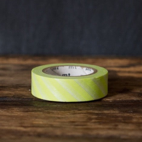 lime green and white wide airmail stripe MT Brand Japanese washi masking tape roll