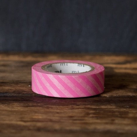 hot pink and white wide airmail stripe MT Brand Japanese washi masking tape roll