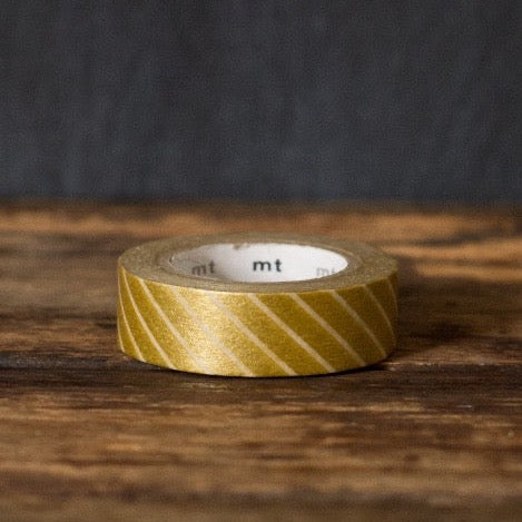 gold and white metallic Christmas airmail stripe patterned MT Brand Japanese washi masking tape roll