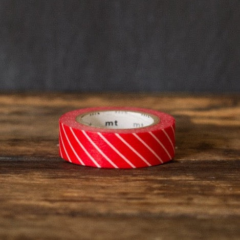 red and white Christmas airmail stripe patterned MT Brand Japanese washi masking tape roll
