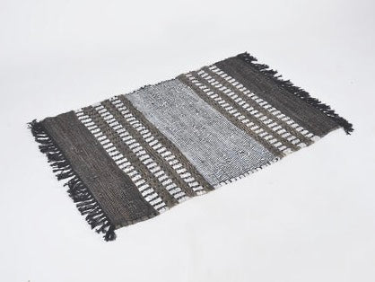 grey brown and black leather and jute striped 2x3 rug
