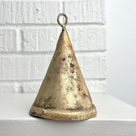 5 inch cone shaped tin bell with brass finish