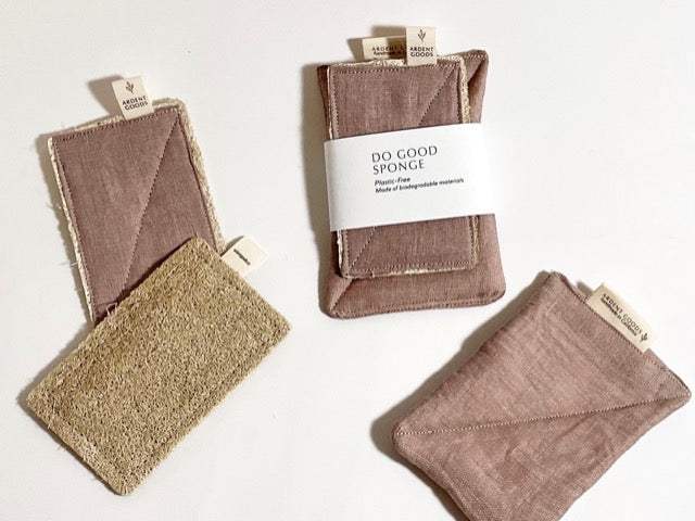 Ardent Goods handmade loofah and linen eco sustainable sponge set in shadow pink