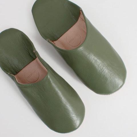 olive green moroccan leather handmade babouche slippers