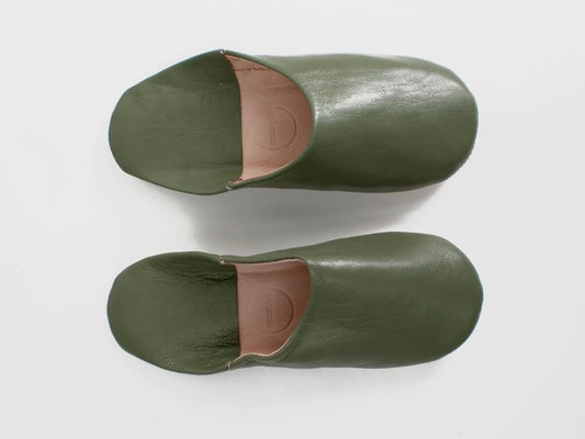 olive green moroccan leather handmade babouche slippers