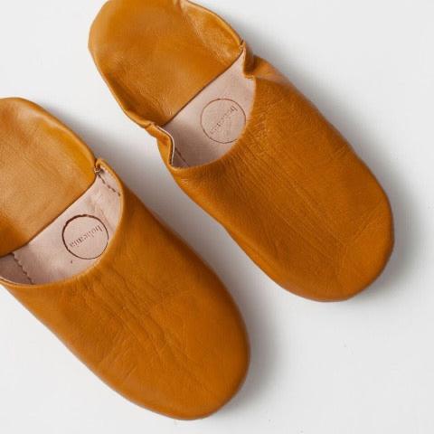 mustard ochre moroccan leather handmade babouche slippers