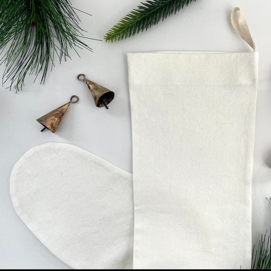 white linen handmade Christmas stocking