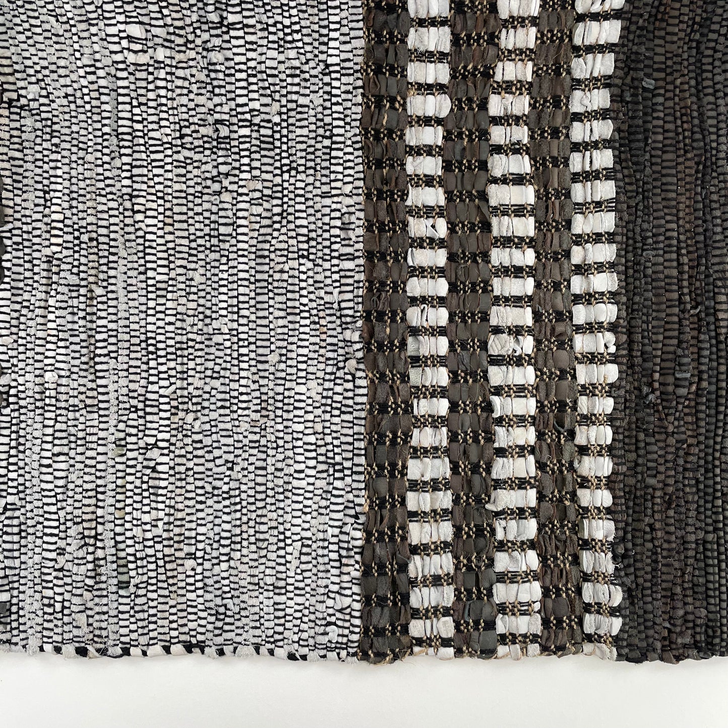 grey brown and black leather and jute striped 2x3 rug