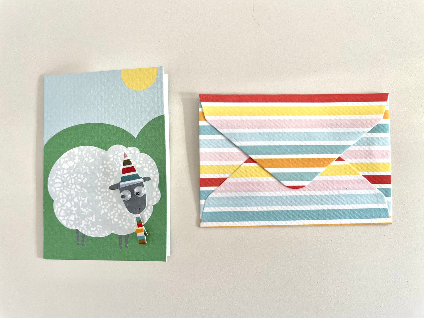 sheep 3D Meri Meri gift enclosure card with striped envelope