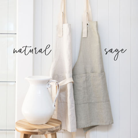 neutral linen Christmas Calories Don't Count scroll printed kitchen apron