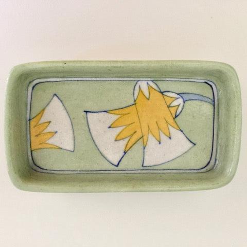 handmade ceramic pottery modern green floral soap dish