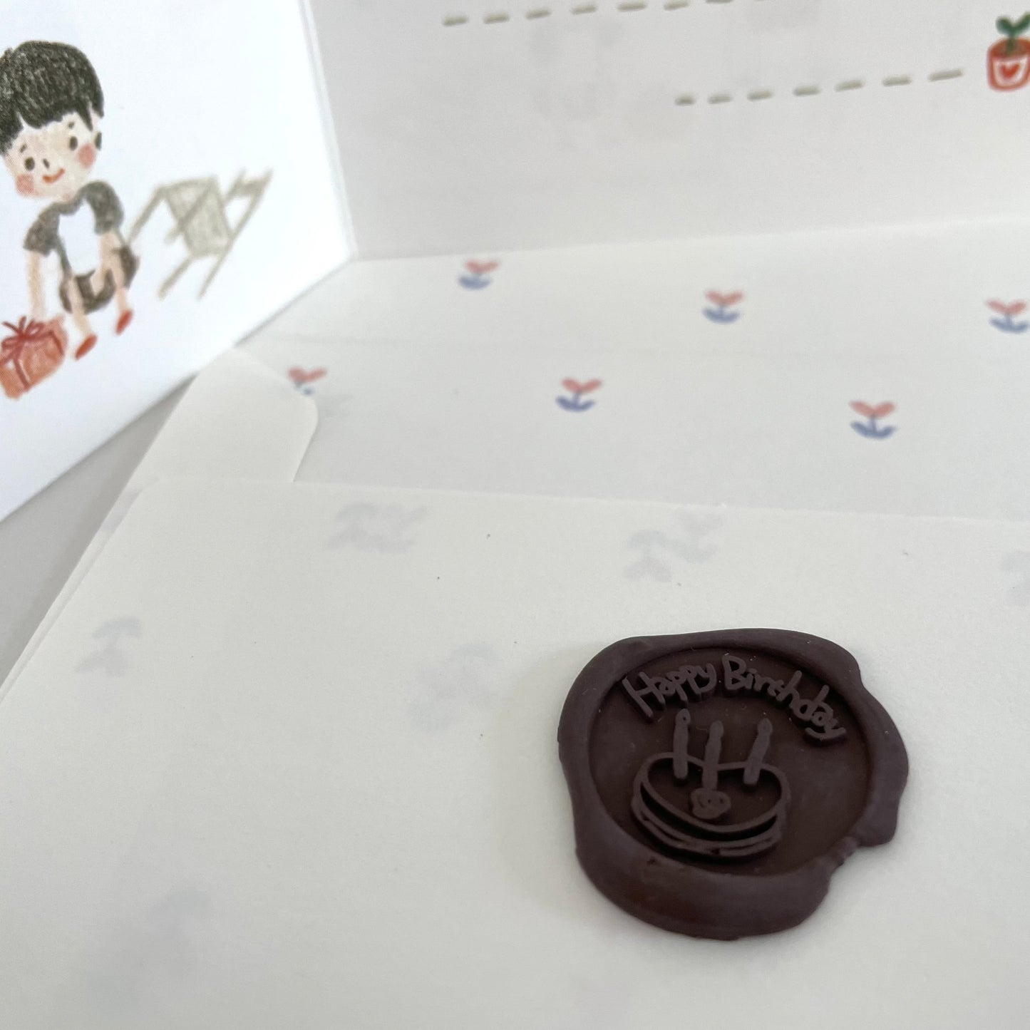 Childs drawing happy birthday mini Japanese card with envelope