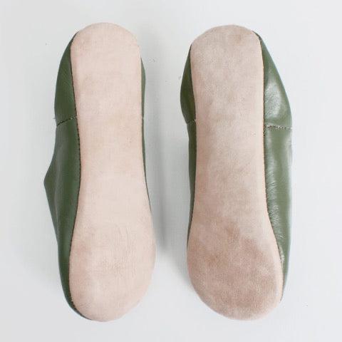 olive green moroccan leather handmade babouche slippers