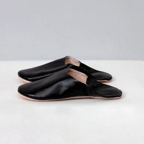 black moroccan leather handmade babouche slippers