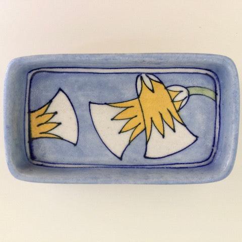 handmade ceramic pottery modern blue floral soap dish